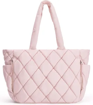 BAGSMART Tote Bag for Women, Quilted Puffer Tote Bag with Compartments, Shoulder Handbag Work Bag with Zipper for Travel