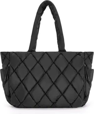 BAGSMART Tote Bag for Women, Quilted Puffer Tote Bag with Compartments, Shoulder Handbag Work Bag with Zipper for Travel