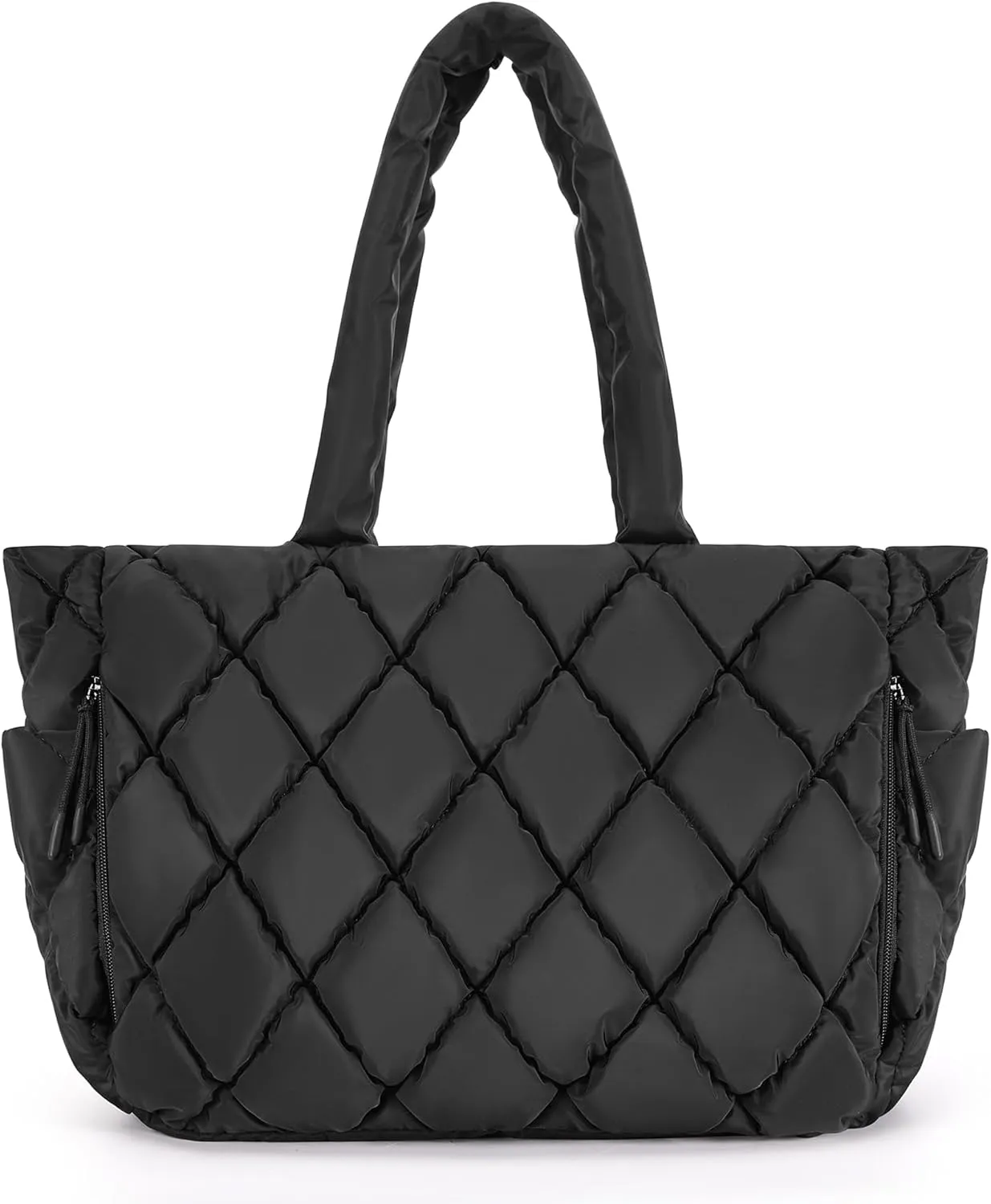 BAGSMART Tote Bag for Women, Quilted Puffer Tote Bag with Compartments, Shoulder Handbag Work Bag with Zipper for Travel