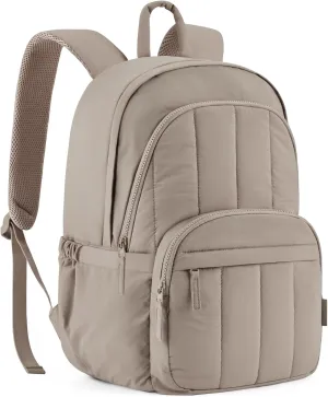 BAGSMAT Womens Backpack Travel Laptop Backpack for Women, Quilted College Laptop Bookbag, Work Back Pack for Women, Cute Computer Water-Resistant Casual Daypack, Puffer Champagne
