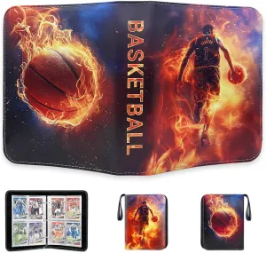 Basketball Card Binder, 4-Pocket Card Holder, Trading Card Binder Fits 400 Cards with Zipper, Portable Collector Album for Football, Baseball, Hockey Sports Cards Collection