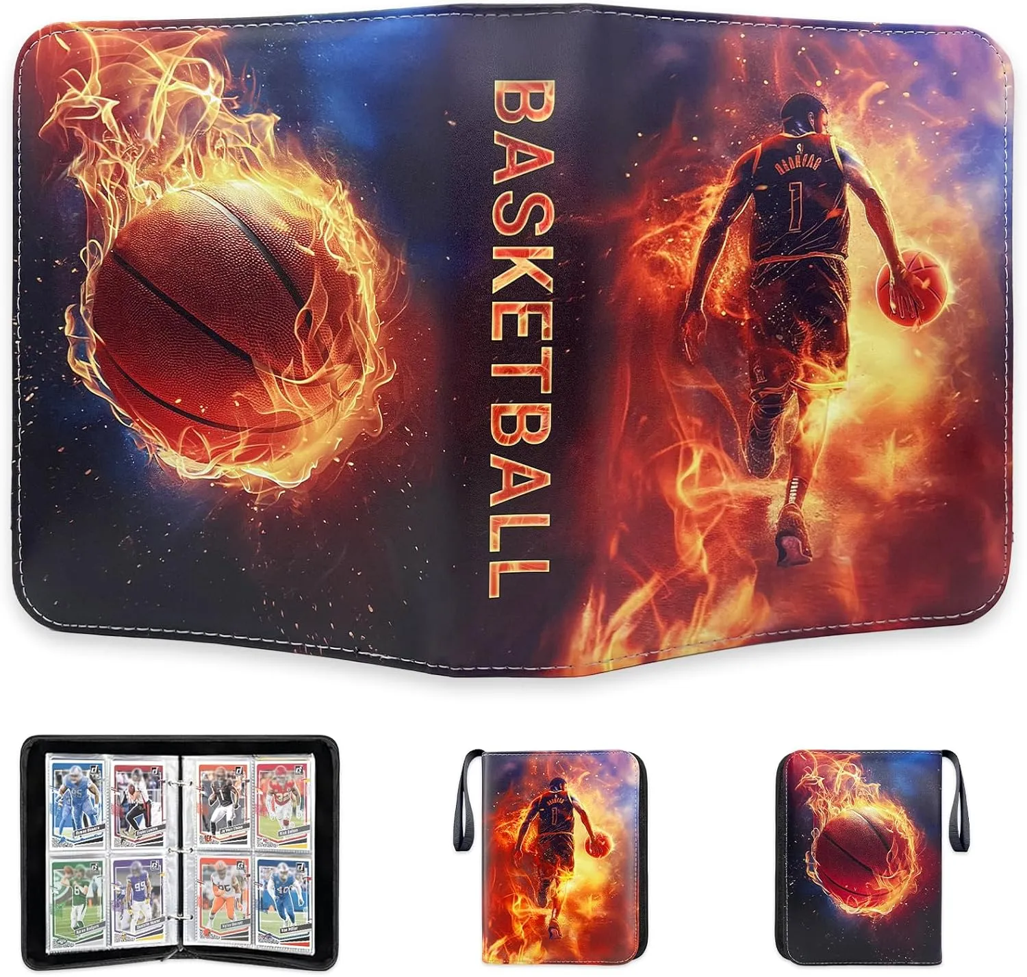 Basketball Card Binder, 4-Pocket Card Holder, Trading Card Binder Fits 400 Cards with Zipper, Portable Collector Album for Football, Baseball, Hockey Sports Cards Collection