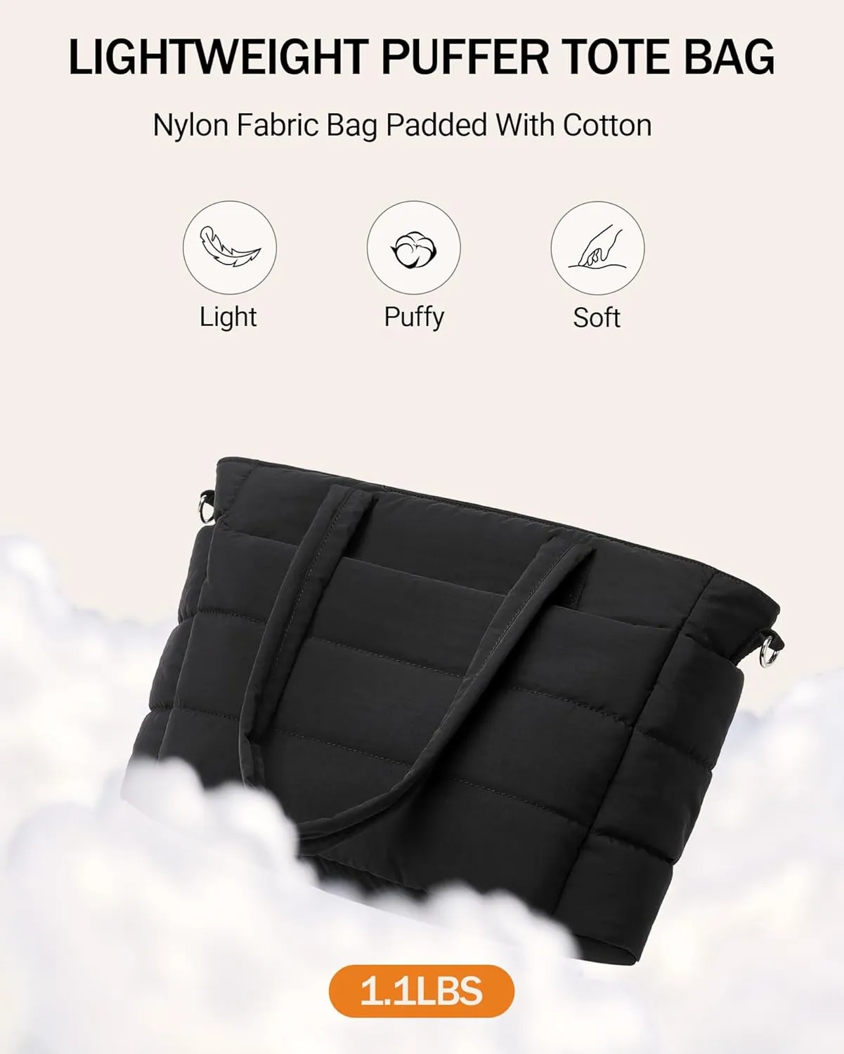 BAVERGE Tote Bag for Women 2PCS, Puffer Quilted Shoulder Bag Handbag with Laptop Compartment Detachable Purse for Travel Gym