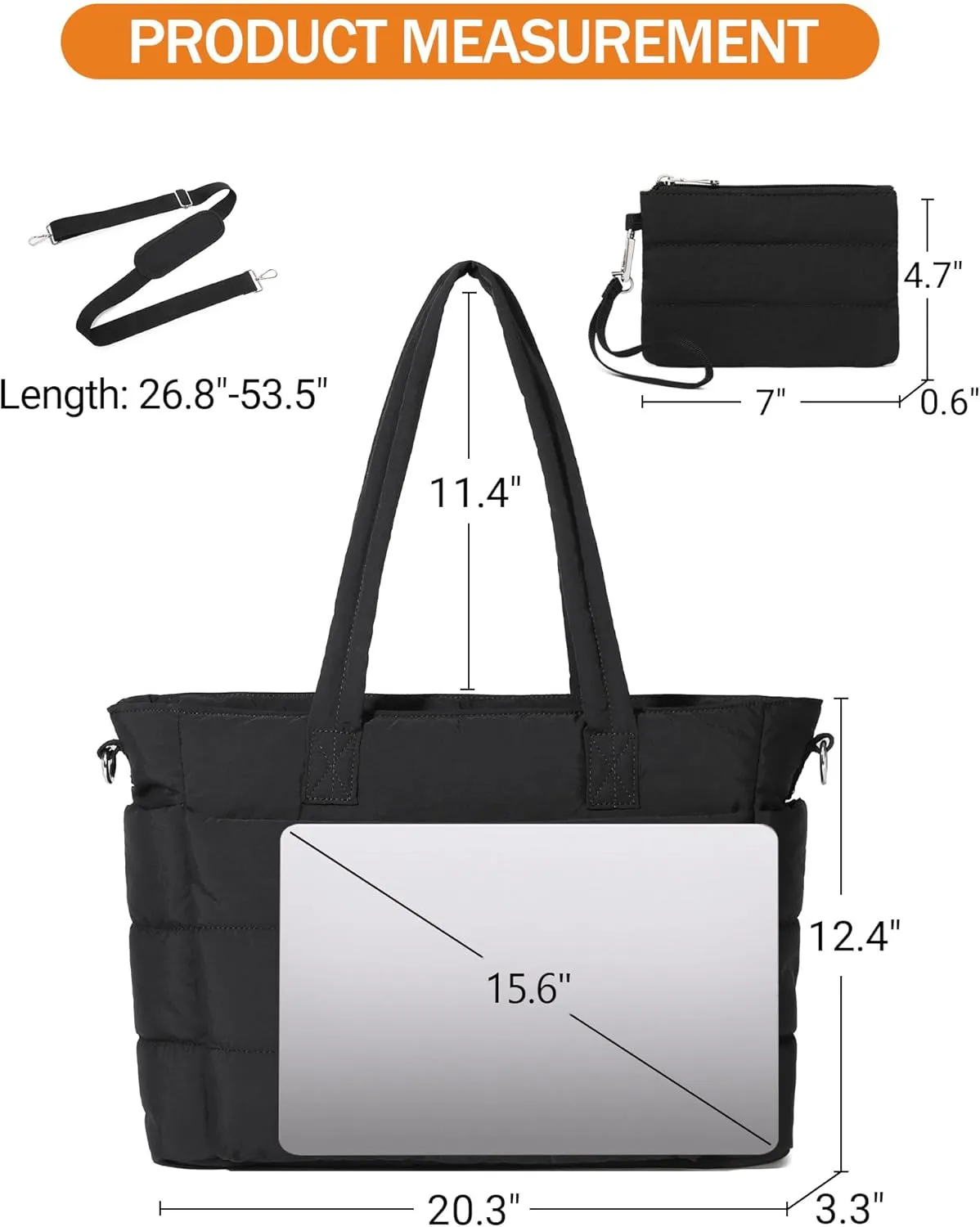 BAVERGE Tote Bag for Women 2PCS, Puffer Quilted Shoulder Bag Handbag with Laptop Compartment Detachable Purse for Travel Gym