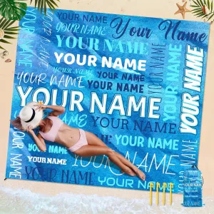 Beach Mat Sandproof Waterproof, 79”x87” Personalized Foldable Portable Beach Blanket with 4 Corner Pockets Stakes, Lightweight Beach Mat for Travel Picnic Outdoor Camping Party