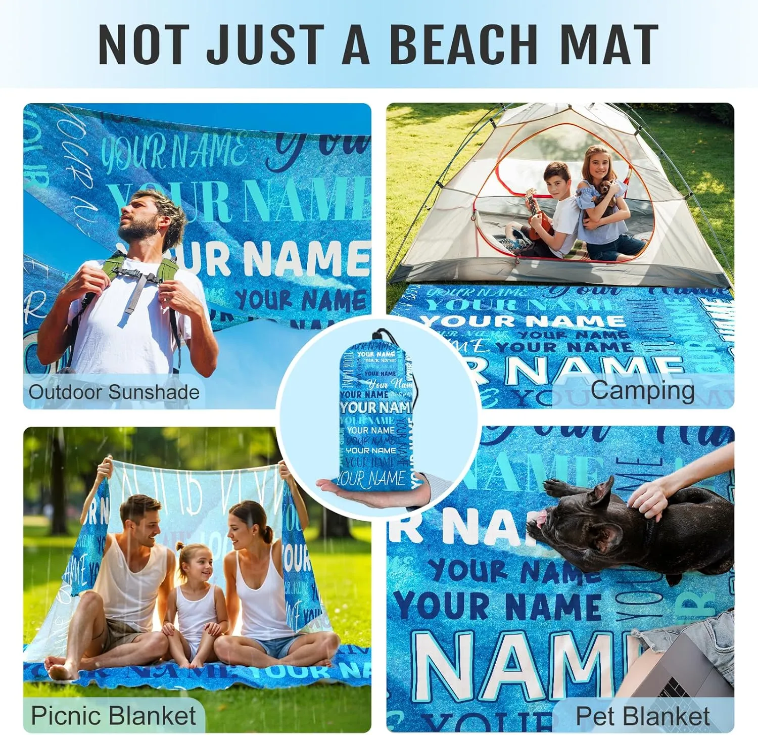 Beach Mat Sandproof Waterproof, 79”x87” Personalized Foldable Portable Beach Blanket with 4 Corner Pockets Stakes, Lightweight Beach Mat for Travel Picnic Outdoor Camping Party