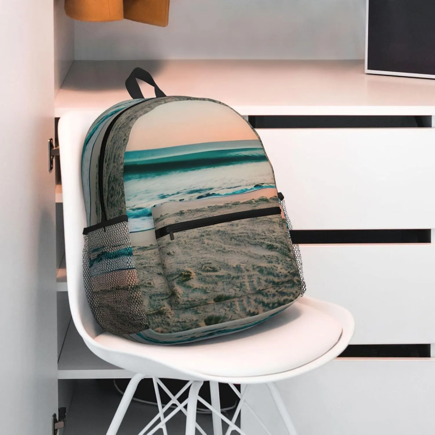 Beach Sunset Theme Print Backpack For Women Men, Laptop Bookbag,Lightweight Casual Travel Daypack