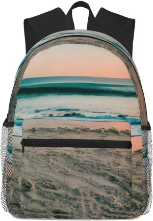Beach Sunset Theme Print Backpack For Women Men, Laptop Bookbag,Lightweight Casual Travel Daypack