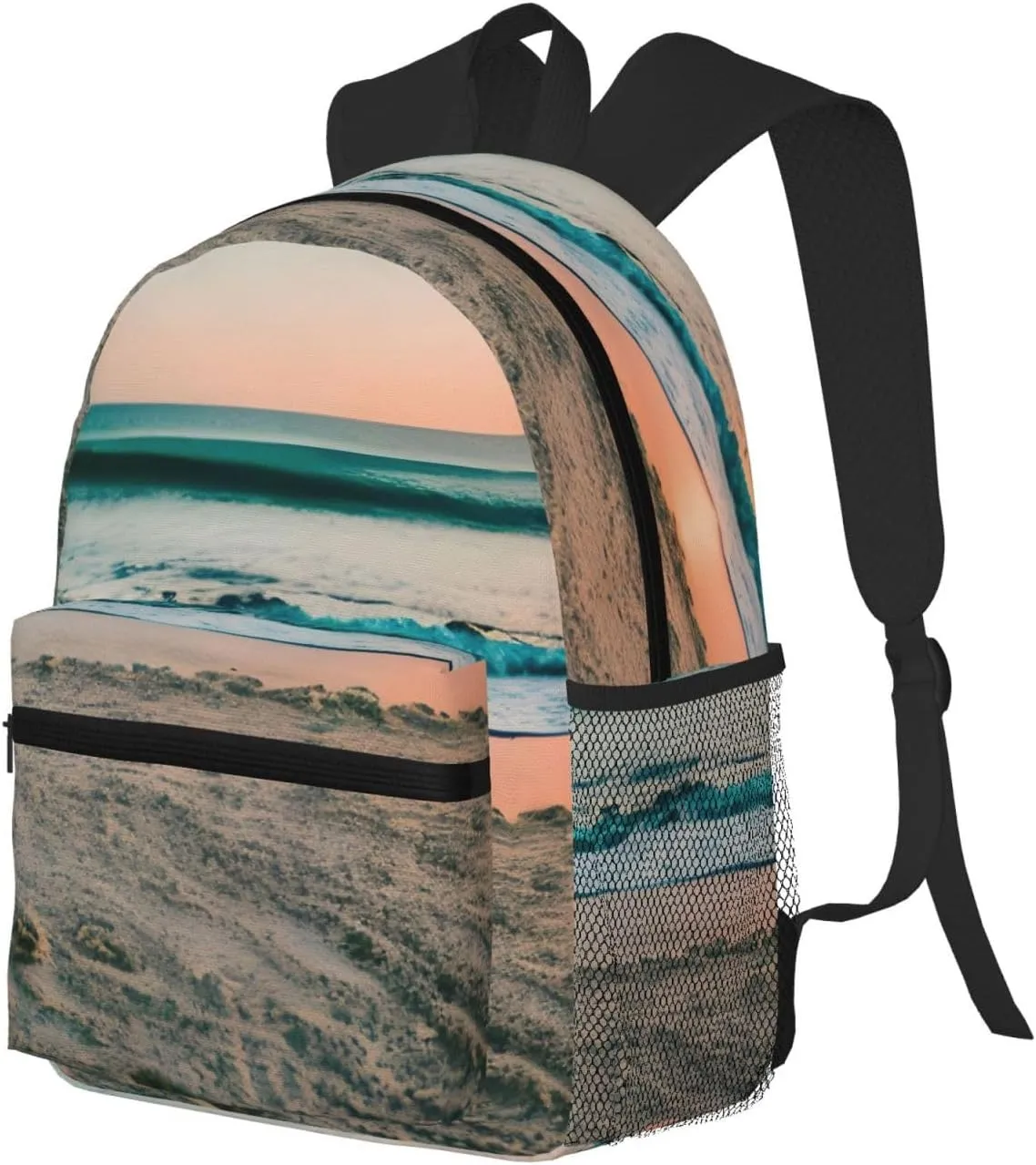 Beach Sunset Theme Print Backpack For Women Men, Laptop Bookbag,Lightweight Casual Travel Daypack