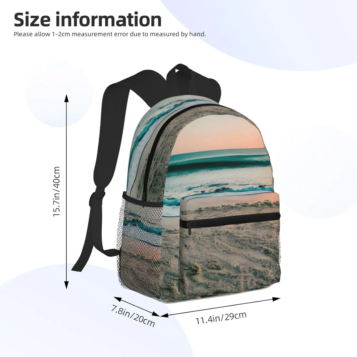 Beach Sunset Theme Print Backpack For Women Men, Laptop Bookbag,Lightweight Casual Travel Daypack