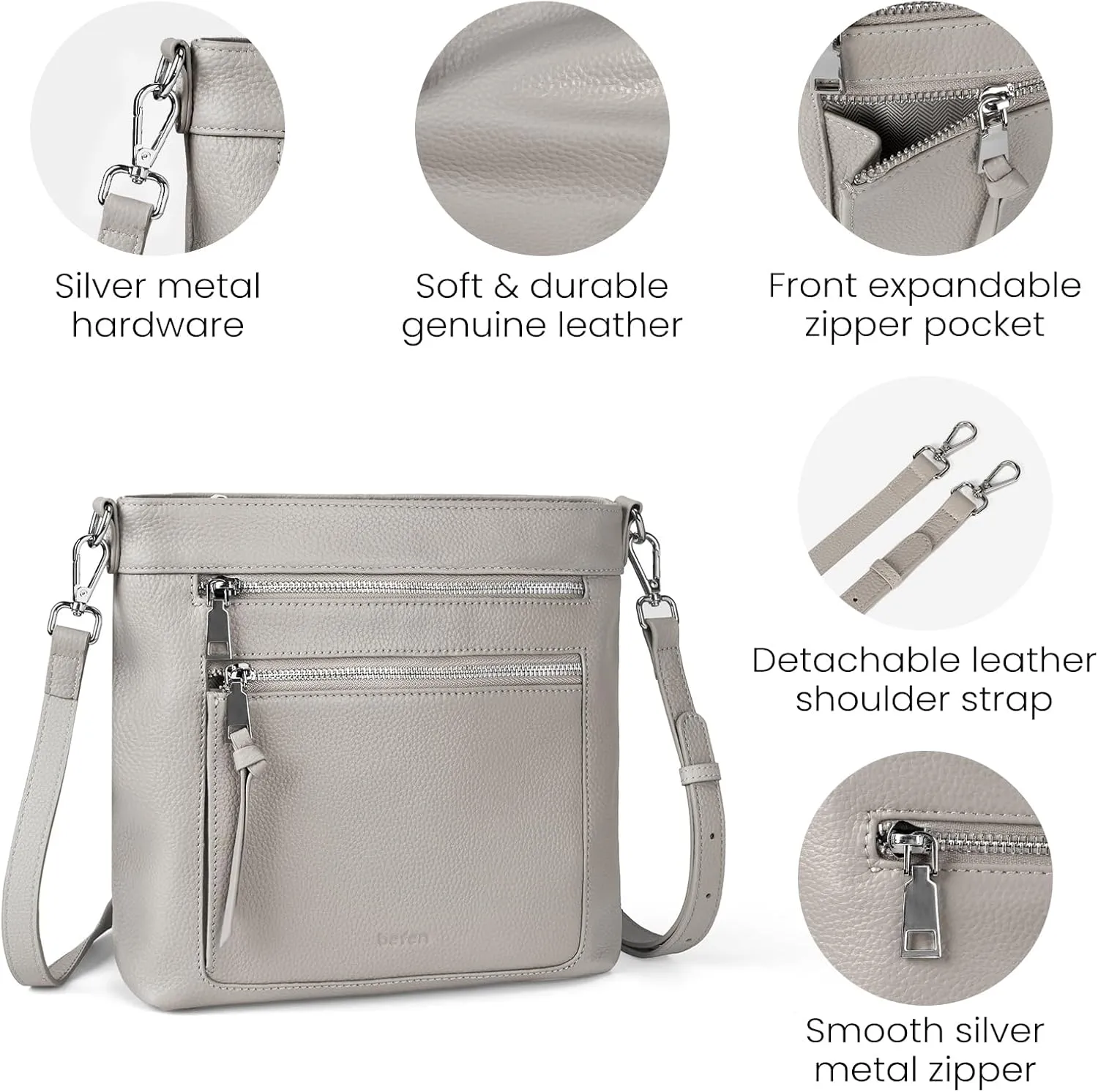 befen Genuine Leather Crossbody Bags for Women, Women's Lightweight Medium Crossbody Shoulder Purses Handbags
