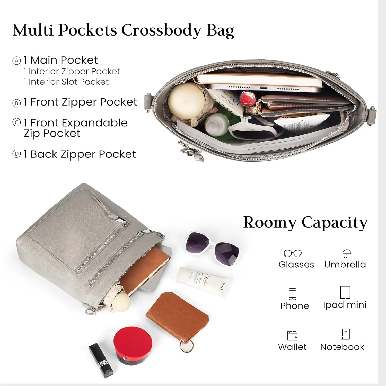 befen Genuine Leather Crossbody Bags for Women, Women's Lightweight Medium Crossbody Shoulder Purses Handbags