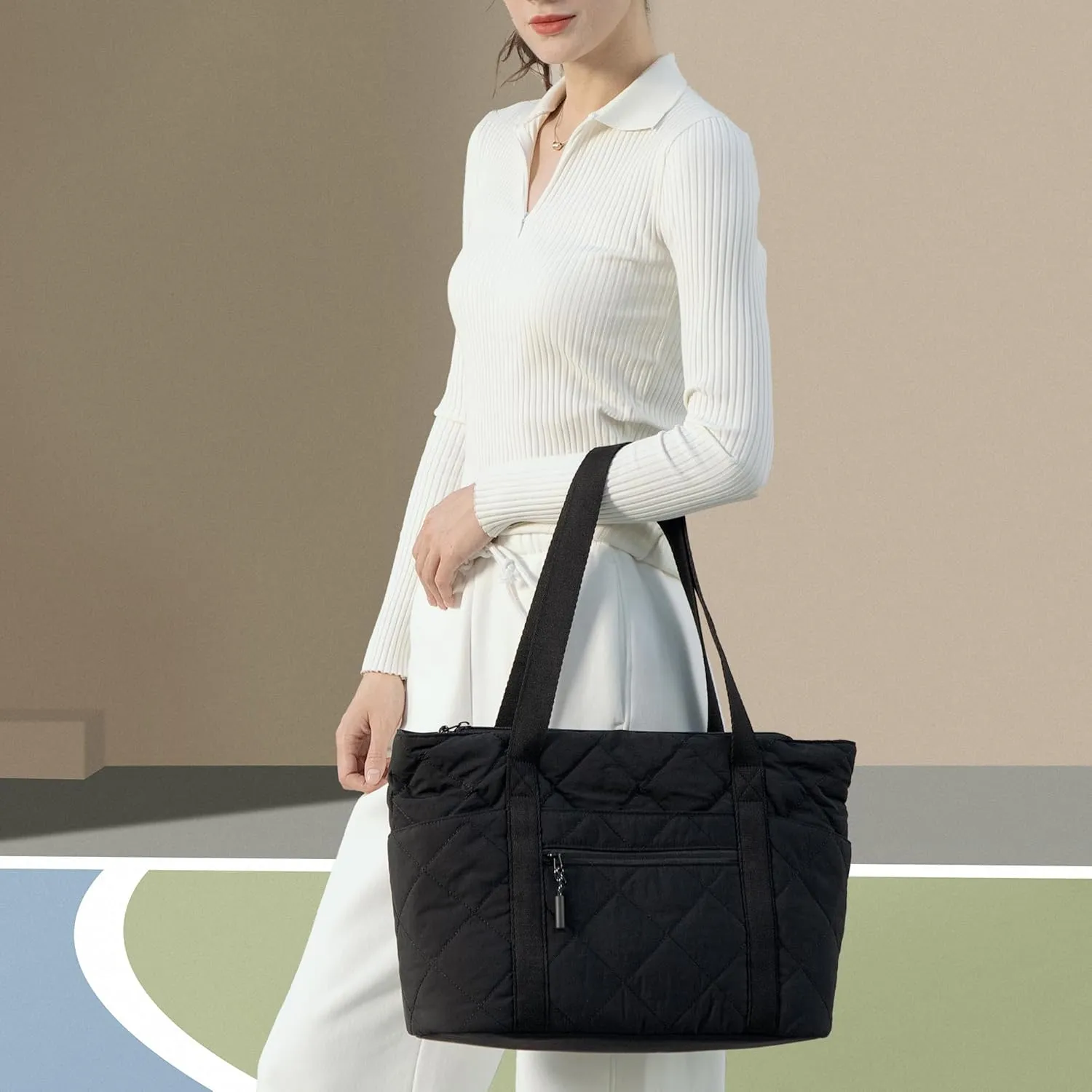 befen Laptop Tote Bag for Women Work, Travel Tote Bags Nurse Puffer Quilted Handbags, Lightweight Waterproof Beach Purse
