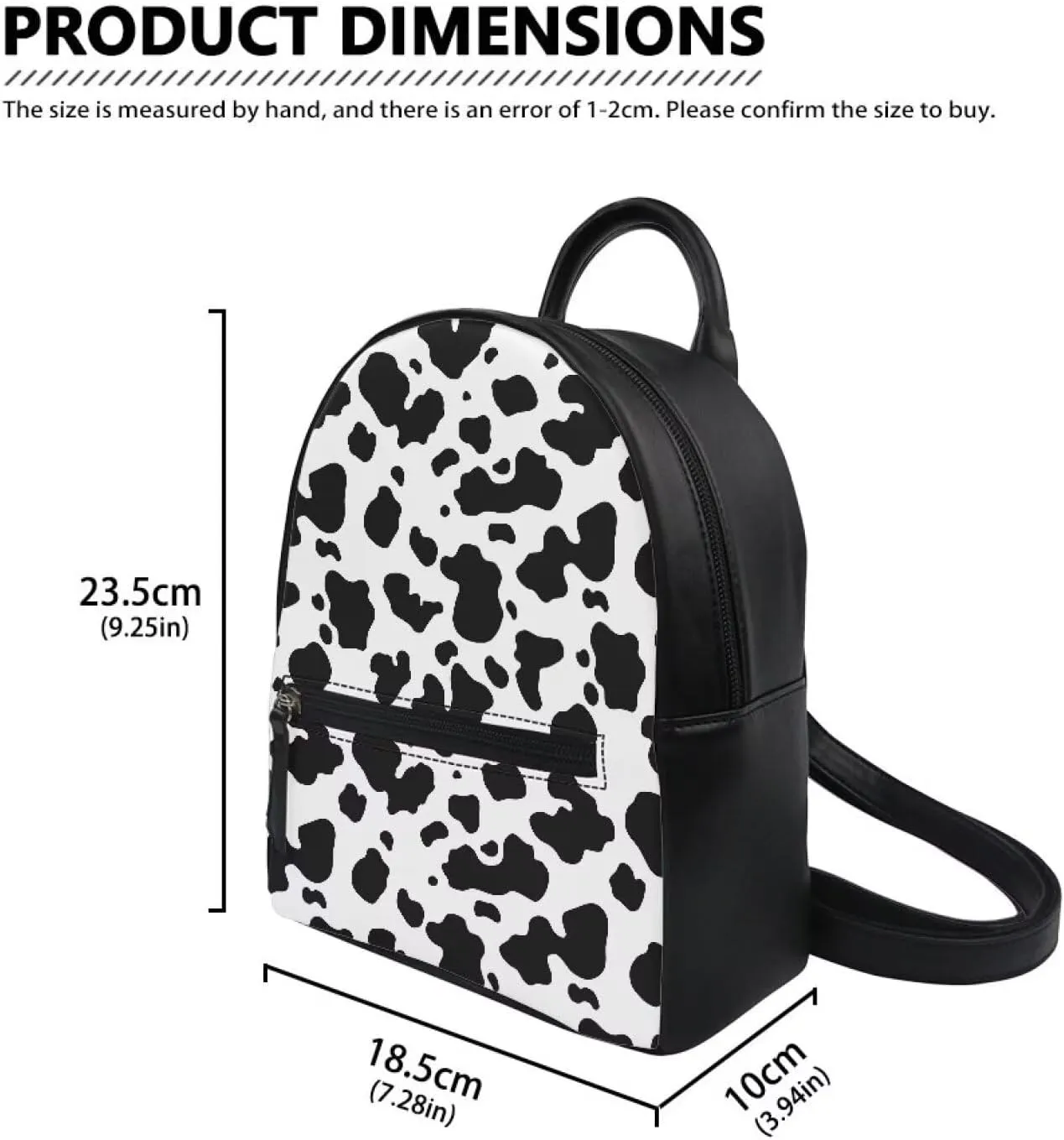 Beginterest Black White Cow Mini Backpack Purse for Women Shoulder Bag Daypack Small Travel Shopping Bag Handbag Tote