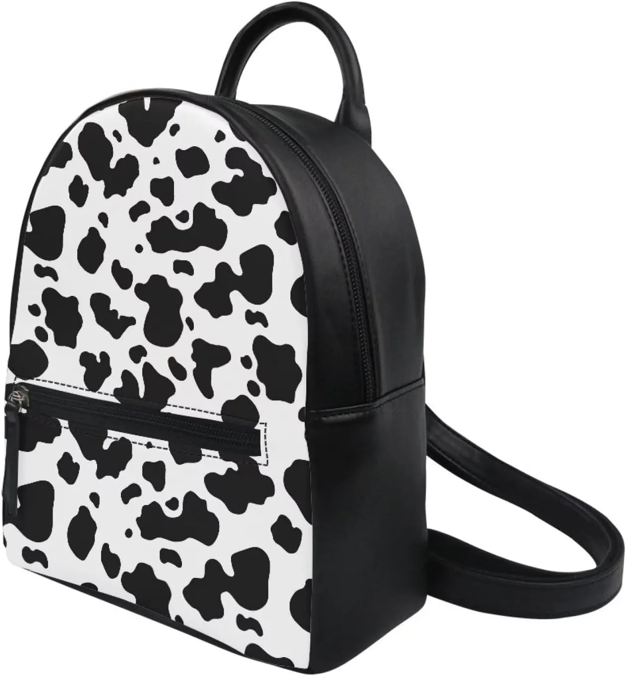 Beginterest Black White Cow Mini Backpack Purse for Women Shoulder Bag Daypack Small Travel Shopping Bag Handbag Tote