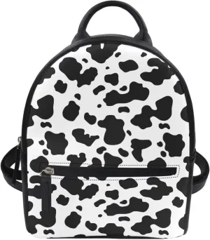 Beginterest Black White Cow Mini Backpack Purse for Women Shoulder Bag Daypack Small Travel Shopping Bag Handbag Tote