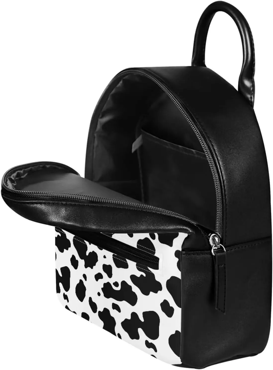Beginterest Black White Cow Mini Backpack Purse for Women Shoulder Bag Daypack Small Travel Shopping Bag Handbag Tote