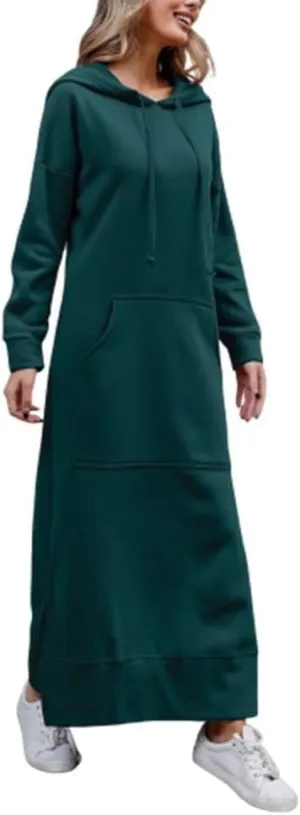 Bengbobar Women's Casual Plush Pullover Oversized Sweatshirt for Women Long Sleeve Drawstring Hoodie Maxi Dress with Pockets