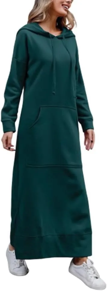 Bengbobar Women's Casual Plush Pullover Oversized Sweatshirt for Women Long Sleeve Drawstring Hoodie Maxi Dress with Pockets