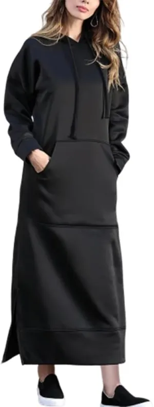Bengbobar Women's Casual Plush Pullover Oversized Sweatshirt for Women Long Sleeve Drawstring Hoodie Maxi Dress with Pockets