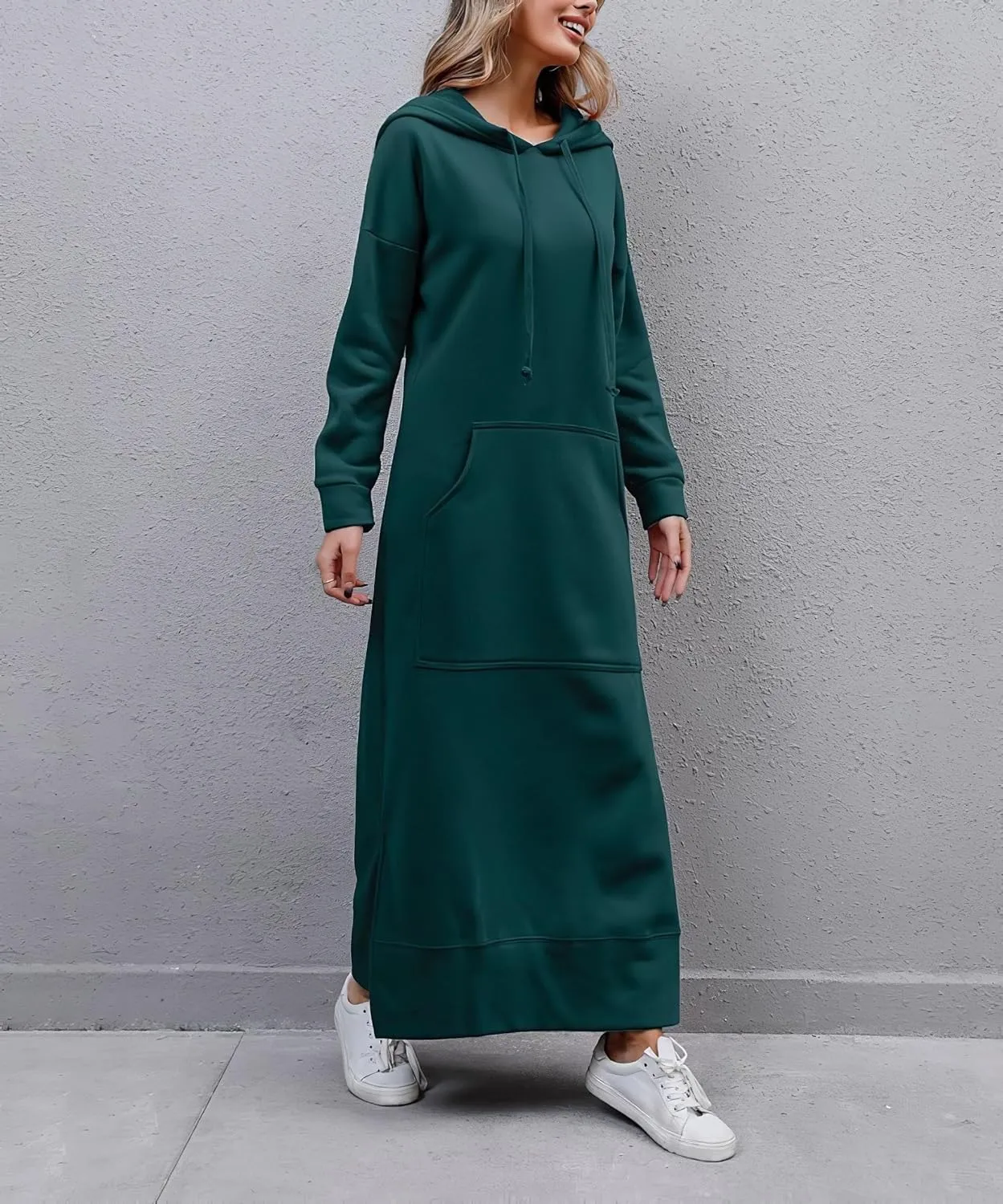 Bengbobar Women's Casual Plush Pullover Oversized Sweatshirt for Women Long Sleeve Drawstring Hoodie Maxi Dress with Pockets