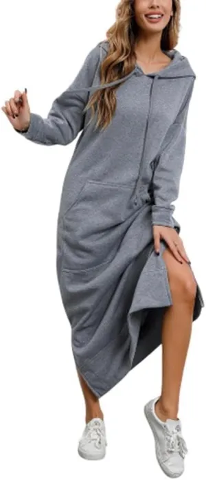 Bengbobar Women's Casual Plush Pullover Oversized Sweatshirt for Women Long Sleeve Drawstring Hoodie Maxi Dress with Pockets