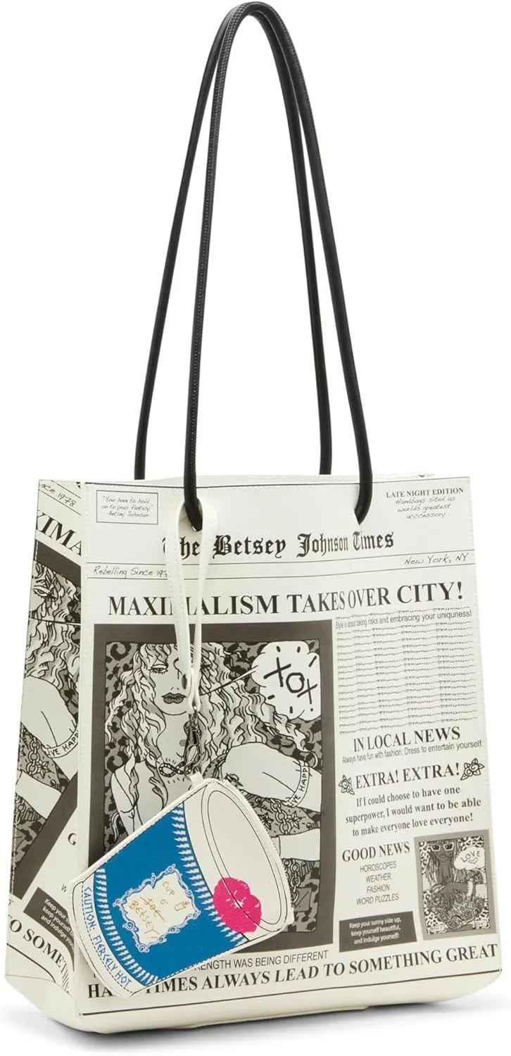 Betsey Johnson Tabloid Tote, Black/White