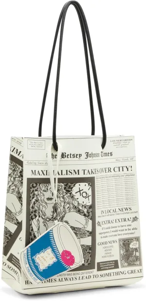 Betsey Johnson Tabloid Tote, Black/White