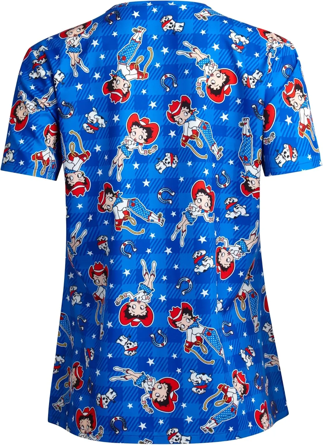 Betty Boop Women's All Over Print, V-Neck Scrub Top with Pockets - Comfortable Work Uniform