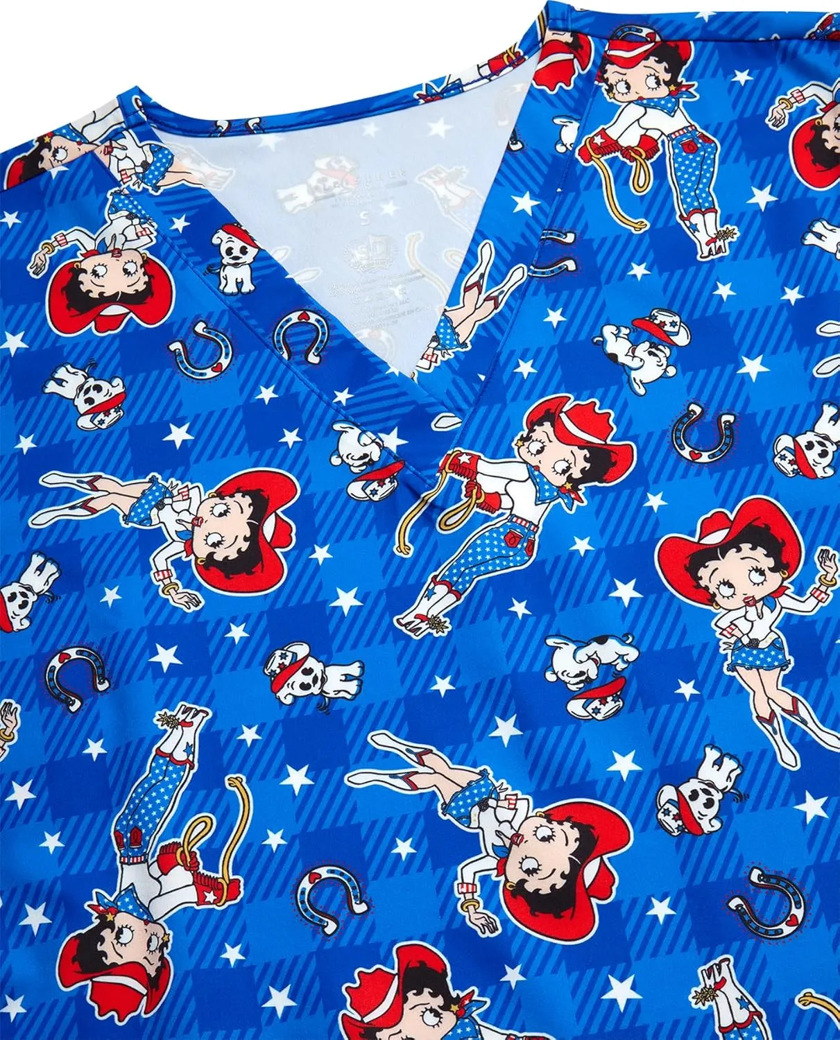 Betty Boop Women's All Over Print, V-Neck Scrub Top with Pockets - Comfortable Work Uniform