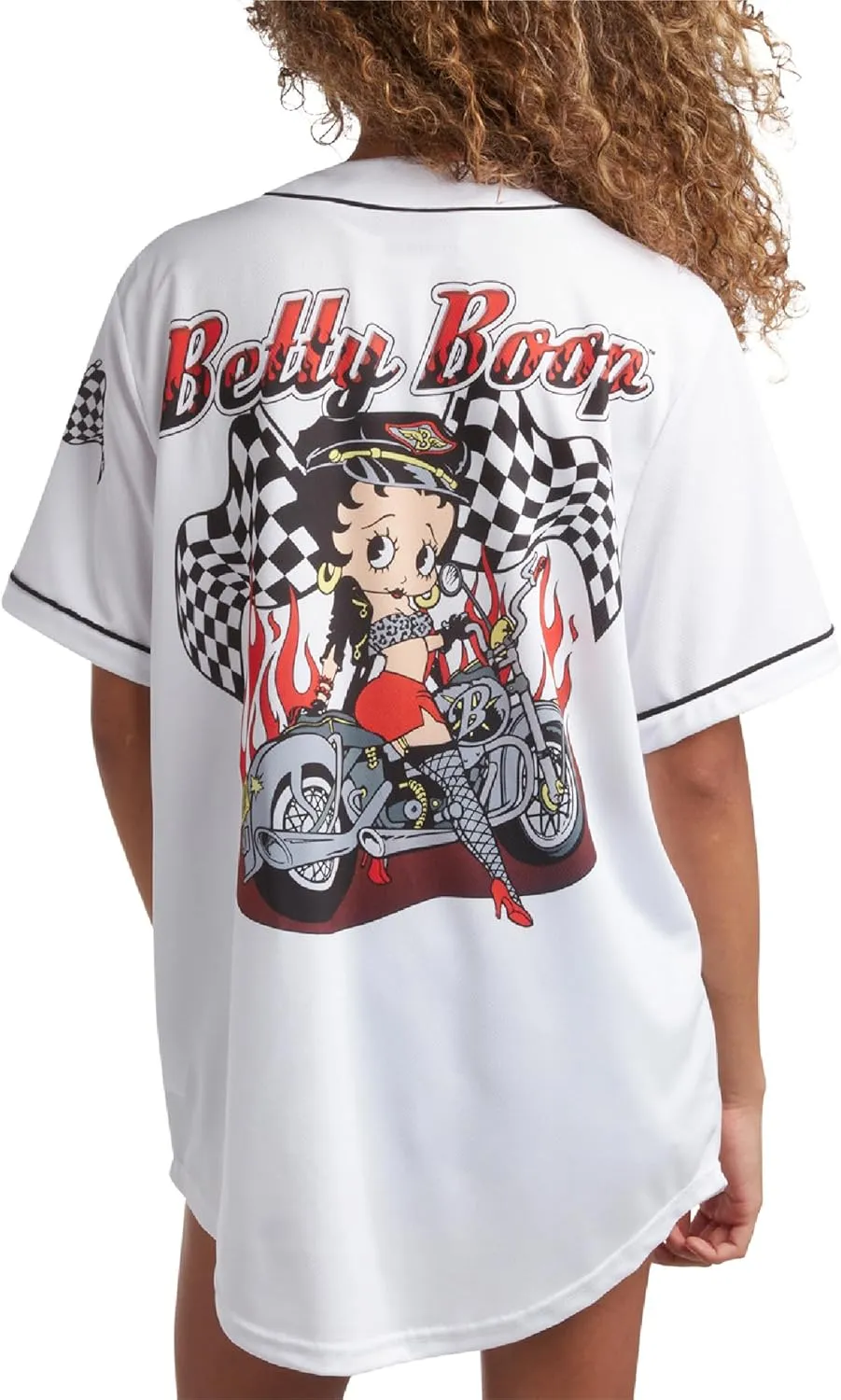 Betty Boop Women's Baseball Jersey - Vintage Novelty Button Down Uniform Top - Retro Jersey T-Shirt for Women (S-XL)
