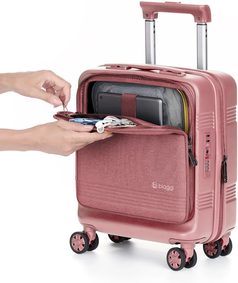 Biaggi Runway Hybrid Expandable Underseat Carry-On – Lightweight TSA-Approved Polycarbonate Travel Bag, Perfect for Getaways & Long Weekends (Expandable Underseater, Pink)