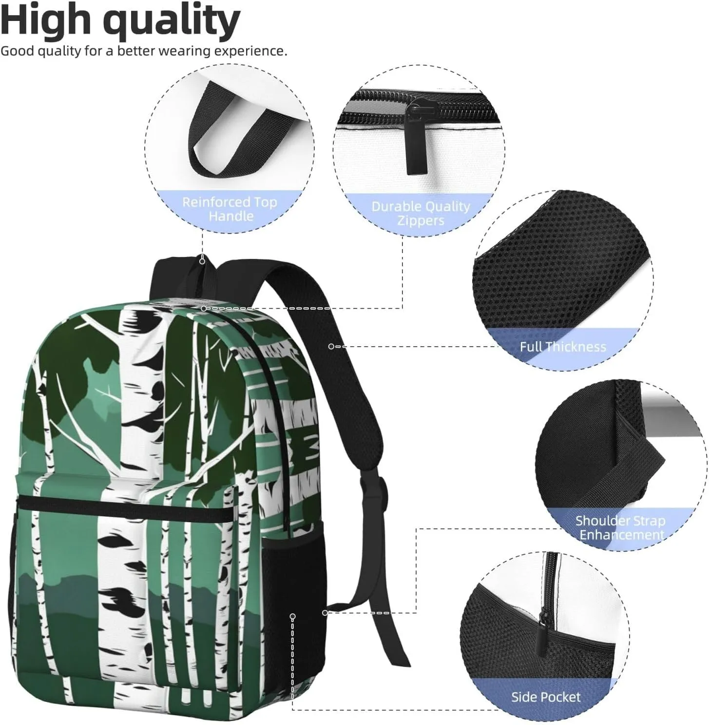 Birch Trees Travel Laptops Backpack For Women Men,Casual Work Bag 17inch Backpacks For Hiking Business