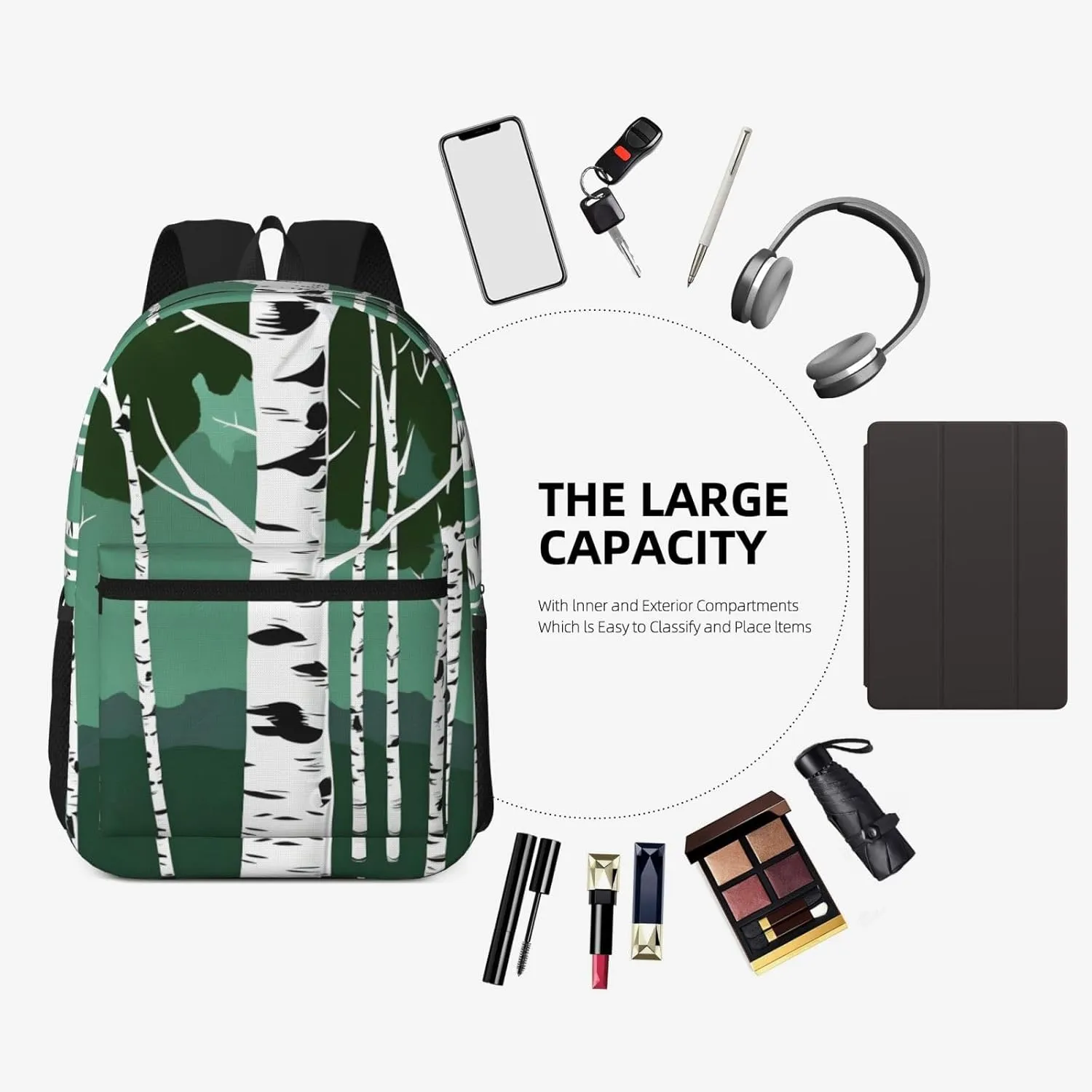 Birch Trees Travel Laptops Backpack For Women Men,Casual Work Bag 17inch Backpacks For Hiking Business