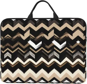Black White Tan Zigzag Print Stylish 14in Polyester Laptop Bag Carry Laptop Bag With Water-Resistant Feature