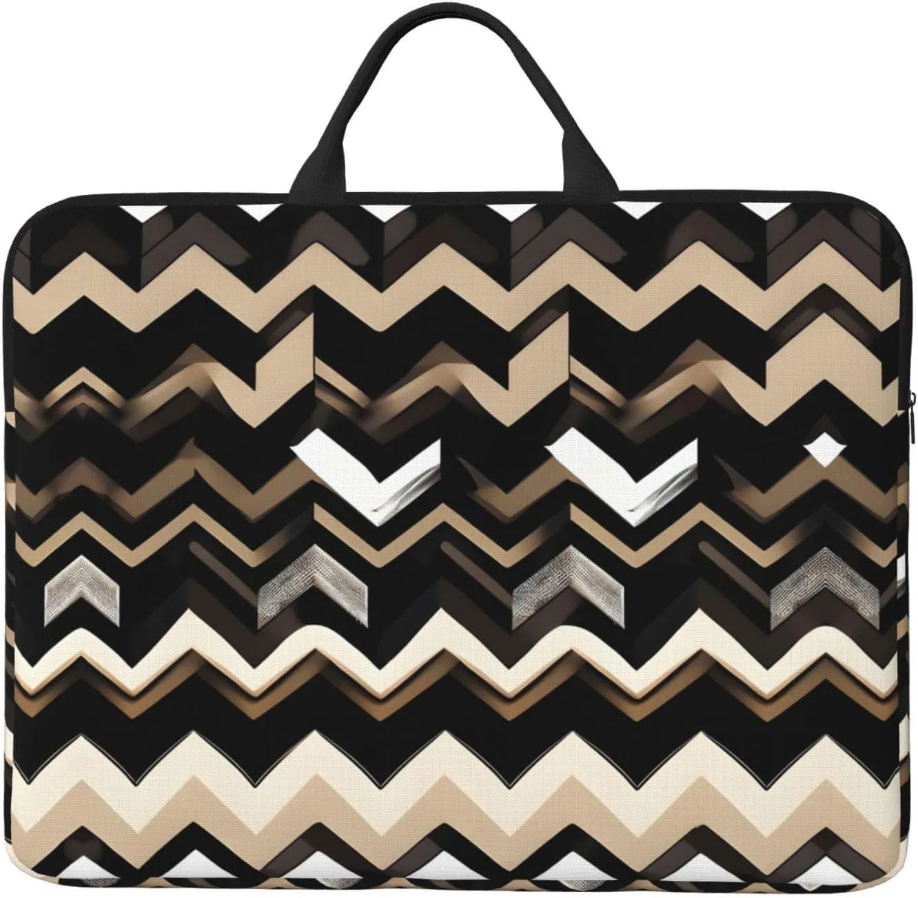 Black White Tan Zigzag Print Stylish 14in Polyester Laptop Bag Carry Laptop Bag With Water-Resistant Feature
