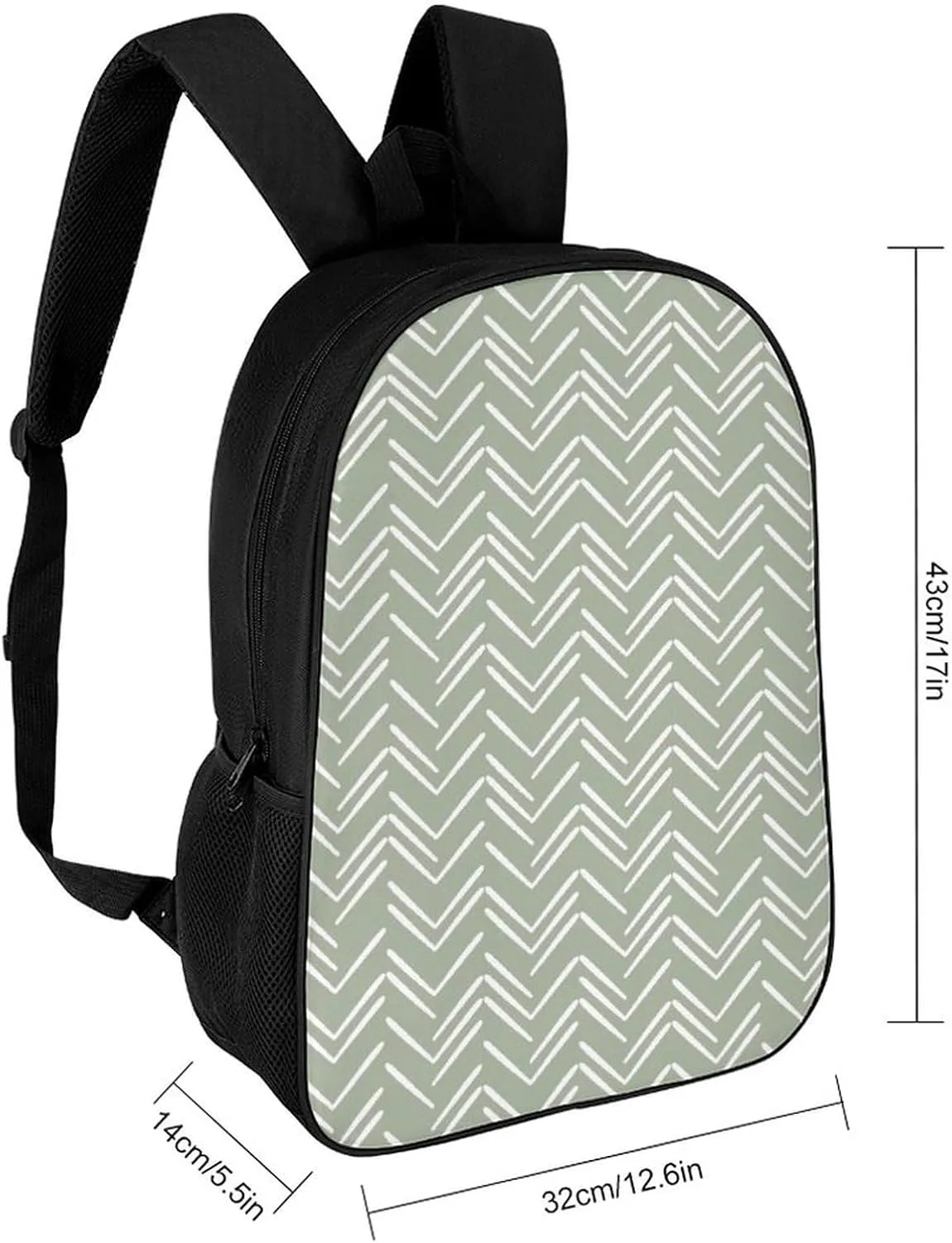 Boho Mud Cloth Chevron Pattern Sage Green Backpack Lightweight Waterproof Backpacks Laptop Backpack for Unisex Casual Travel Daypacks Large Capacity