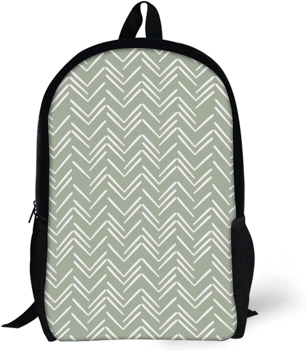 Boho Mud Cloth Chevron Pattern Sage Green Backpack Lightweight Waterproof Backpacks Laptop Backpack for Unisex Casual Travel Daypacks Large Capacity
