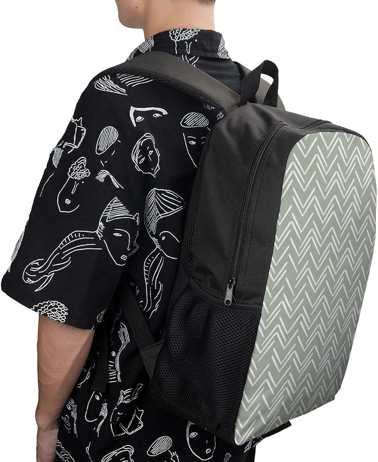 Boho Mud Cloth Chevron Pattern Sage Green Backpack Lightweight Waterproof Backpacks Laptop Backpack for Unisex Casual Travel Daypacks Large Capacity