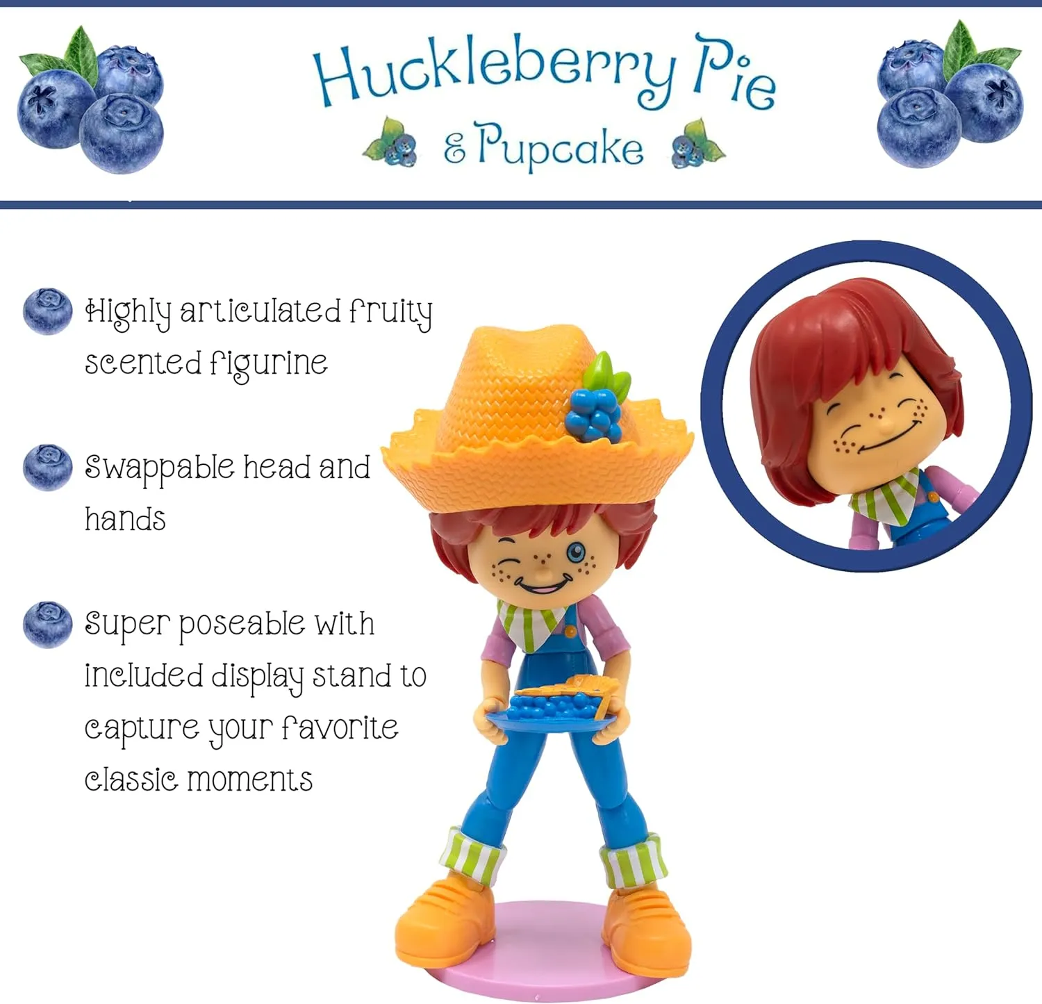 Boss Fight Studio Strawberry Shortcake Huckleberry Pie with Pupcake, Collectible Action Figure – Highly Articulated Fruity Scented Figurine with Accessories, Interchangeable Parts, and Stand – 1:12
