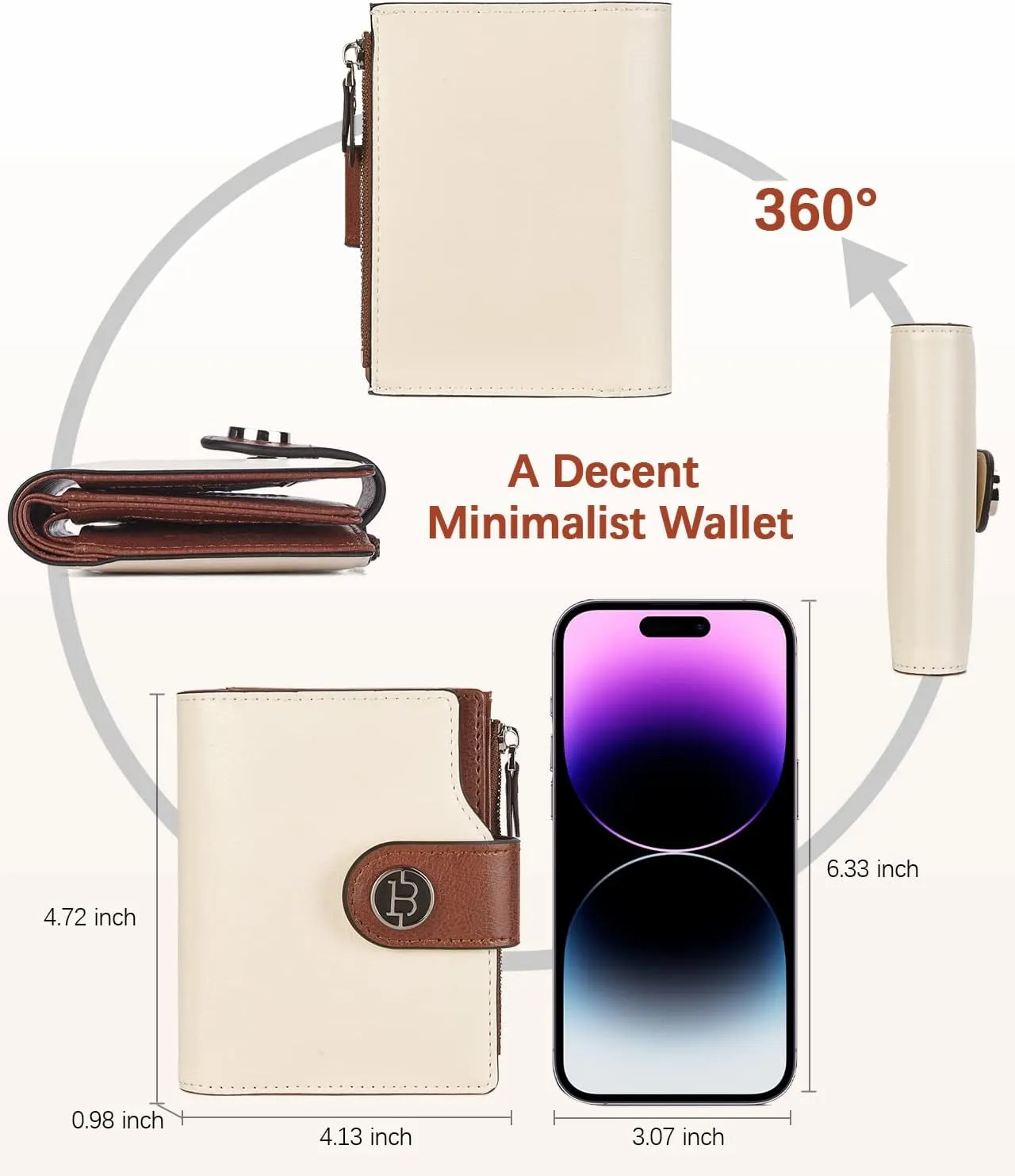 BOSTANTEN Women Leather Wallet Small RFID Blocking Bifold Zipper Pocket Wallet Card Case with ID Window Beige