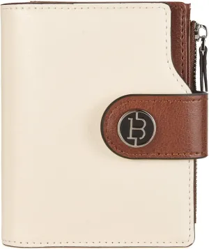 BOSTANTEN Women Leather Wallet Small RFID Blocking Bifold Zipper Pocket Wallet Card Case with ID Window Beige