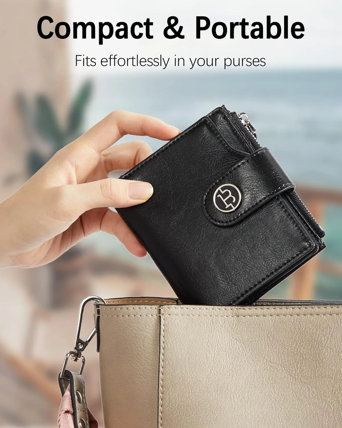 BOSTANTEN Women Leather Wallet Small RFID Blocking Bifold Zipper Pocket Wallet Card Case with ID Window Black