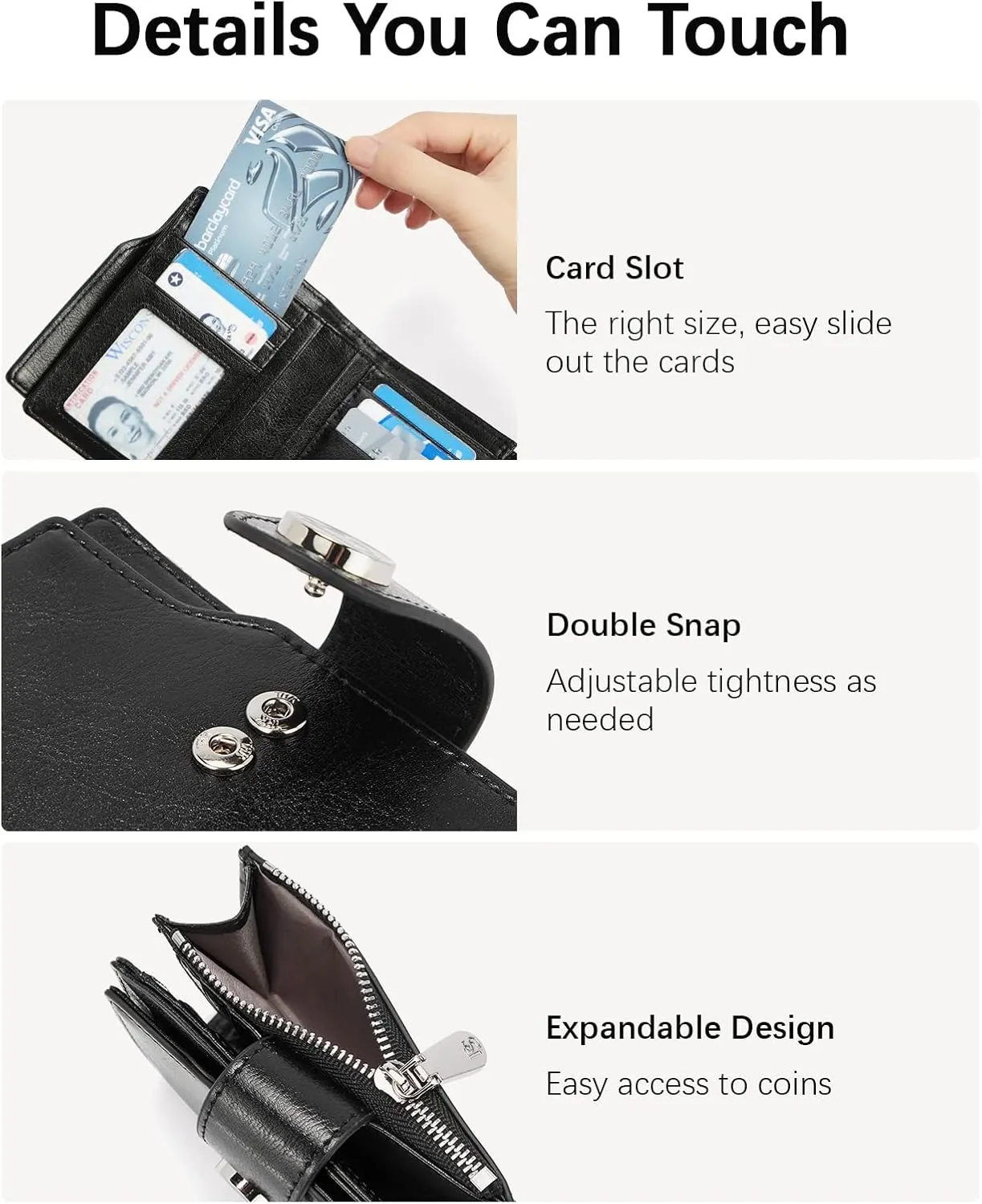BOSTANTEN Women Leather Wallet Small RFID Blocking Bifold Zipper Pocket Wallet Card Case with ID Window Black