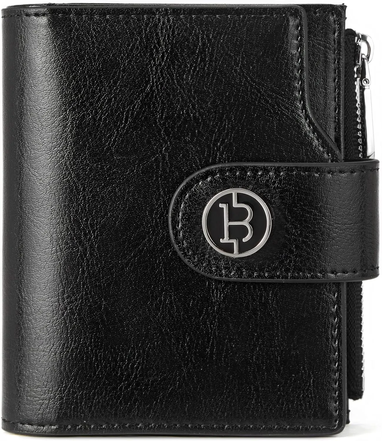 BOSTANTEN Women Leather Wallet Small RFID Blocking Bifold Zipper Pocket Wallet Card Case with ID Window Black