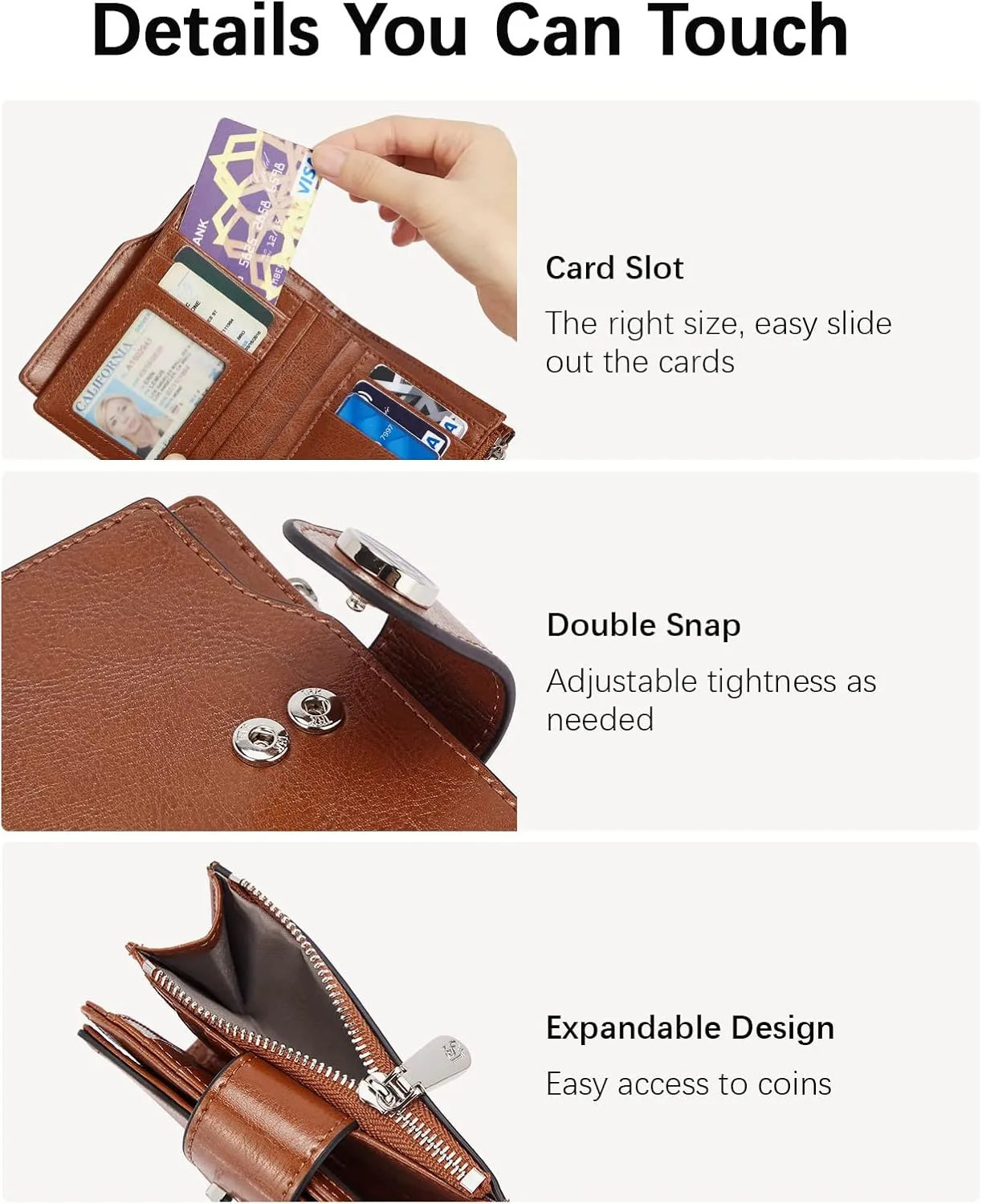 BOSTANTEN Women Leather Wallet Small RFID Blocking Bifold Zipper Pocket Wallet Card Case with ID Window Brown