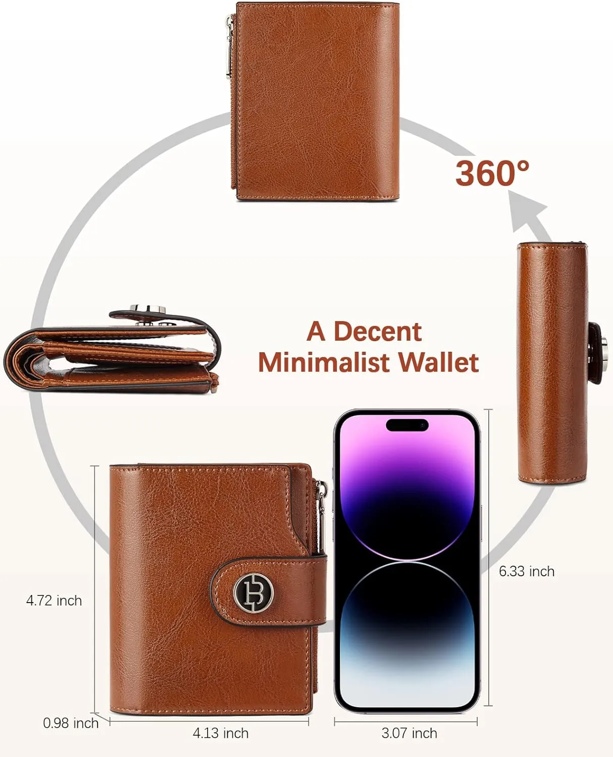 BOSTANTEN Women Leather Wallet Small RFID Blocking Bifold Zipper Pocket Wallet Card Case with ID Window Brown