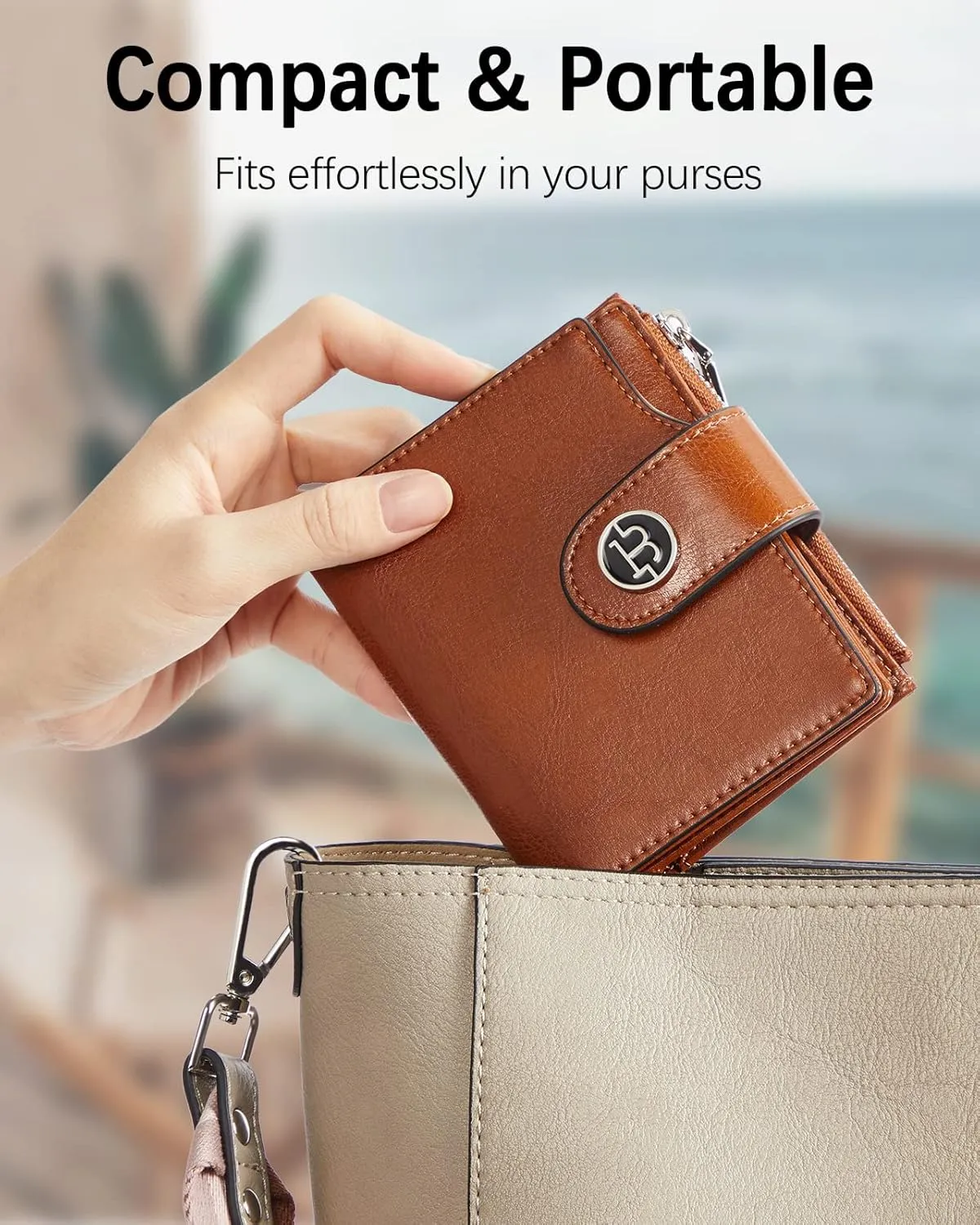 BOSTANTEN Women Leather Wallet Small RFID Blocking Bifold Zipper Pocket Wallet Card Case with ID Window Brown