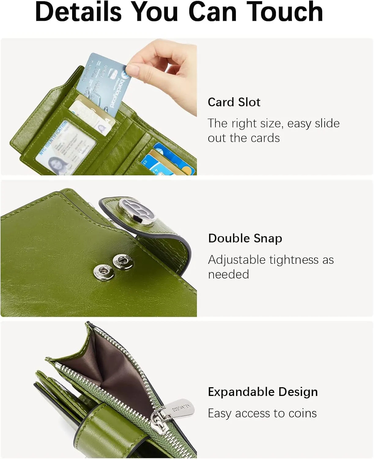 BOSTANTEN Women Leather Wallet Small RFID Blocking Bifold Zipper Pocket Wallet Card Case with ID Window Green
