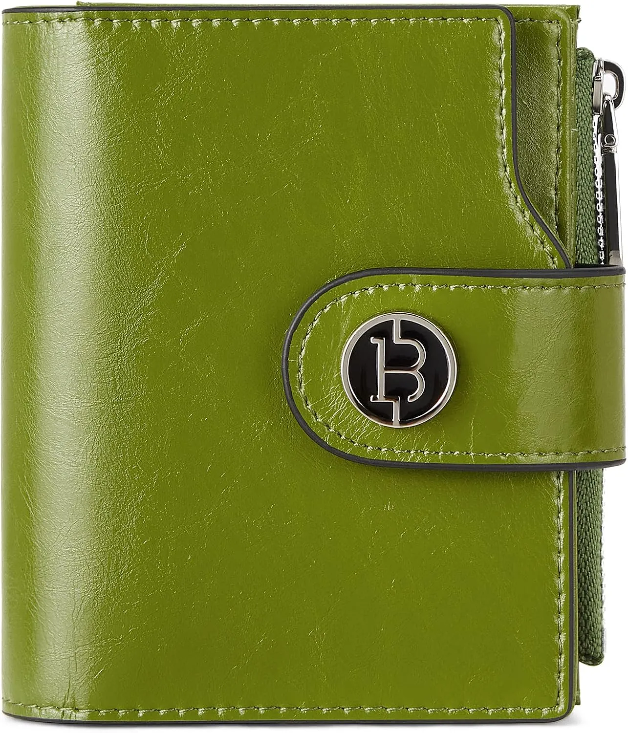 BOSTANTEN Women Leather Wallet Small RFID Blocking Bifold Zipper Pocket Wallet Card Case with ID Window Green